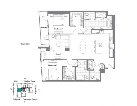 Floor plan for 2 beds, 2.5 baths, 1785 sqft